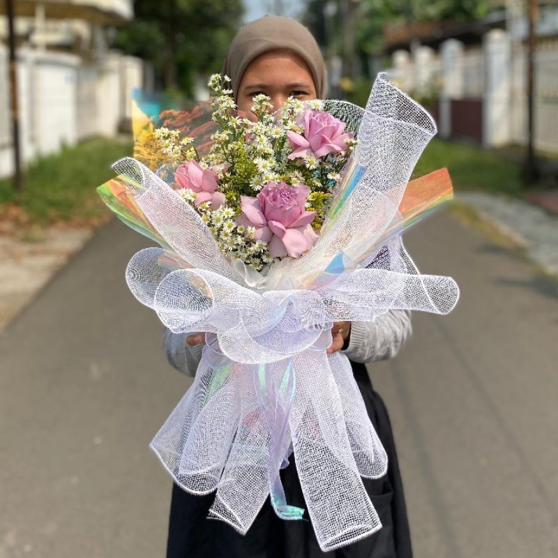 Dandelion Secret (Bunga Segar Asli) Viola korean bouquet buket bunga hologram mawar ungu kado cowo u