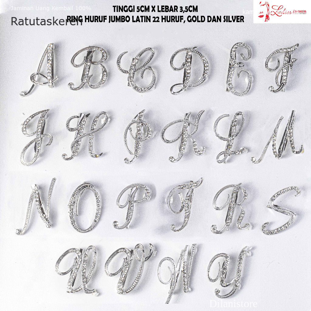 Bros Mode Huruf Citra Warna Silver / Bros Jilbab / Gamis / Kebaya /Blazer Keren