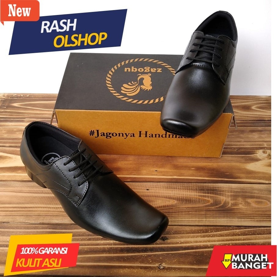 Sepatu causal cowok kekinian yg lagi viral- Sepatu Pantofel pria hitam Lancip Model Tali Bahan Kulit