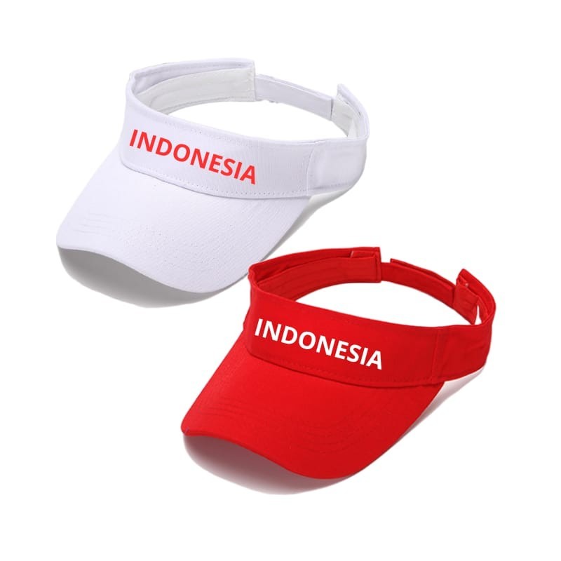 Topi Olahraga Wanita Golf Senam Zumba Merah Putih Bordir INDONESIA