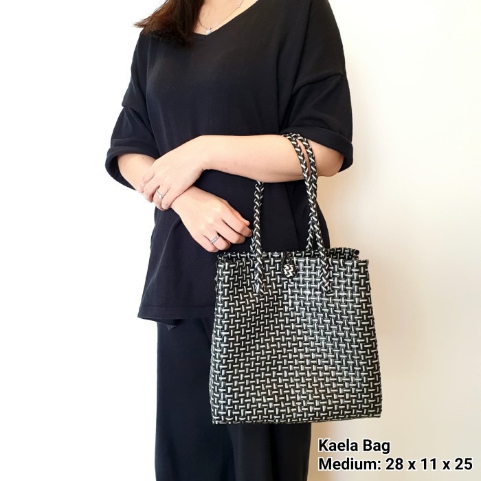 Kaela Bag - Tas Anyam Plastik Hitam, Tas Rajut, Tas Belanja Etnik
