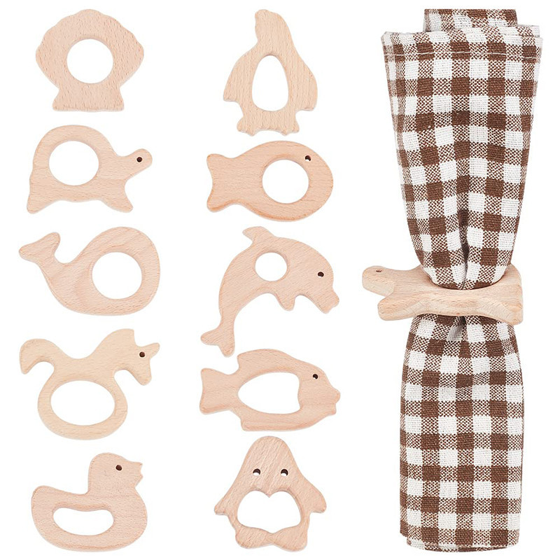 

Wood Napkin Rings Creative Beech Wood Cartoon Animal Handmade Napkin Holder Wedding Table Decoration Baby Teething Gum