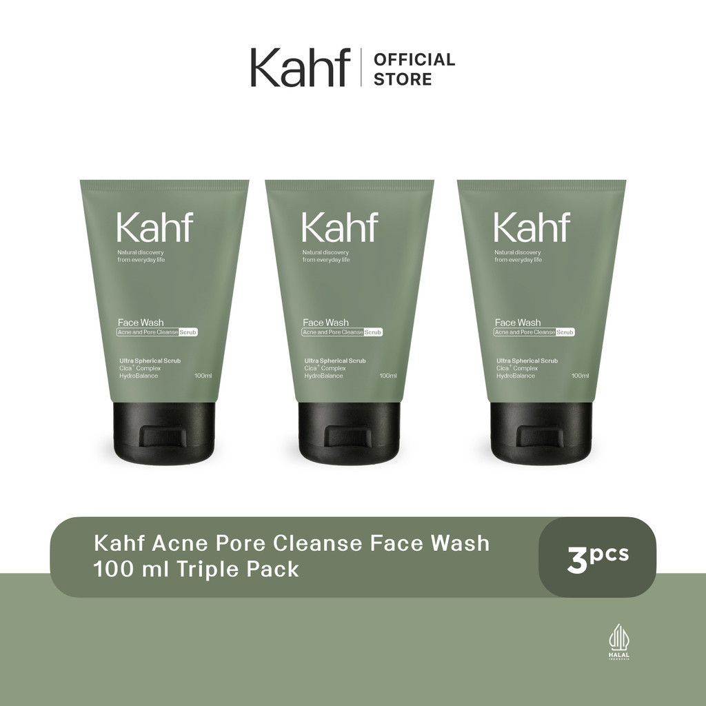 Kahf Acne Pore Cleanse Face Wash 100 ml Triple Pack - Paket Sabun Wajah Pria Isi 3