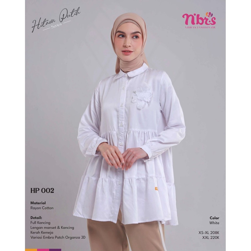 Nibras_Bandung - Atasan Blouse Wanita Bahan Katun Rayon Warna Putih Hp 002 by Nibras