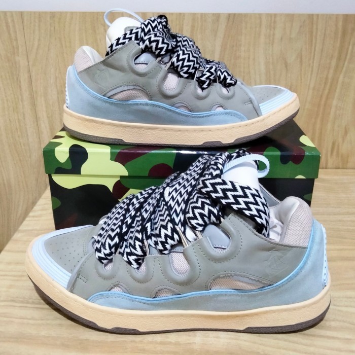 Lanvin Men Curb Lace Up Sneakers Blue Grey Sepatu Shoes Biru Abu Skate Chunky