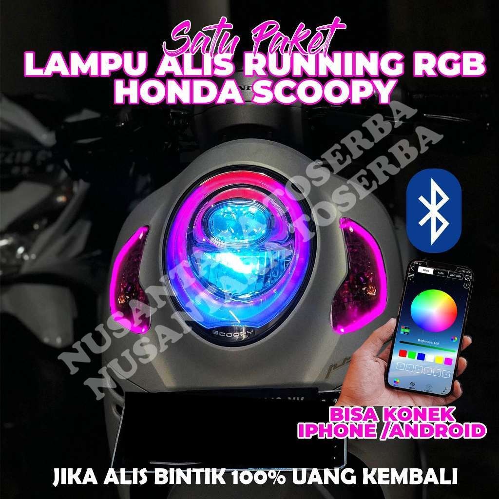 MODE WELCOME  LAMPU ALIS RUNNING RGB BLUETOOTH HONDA SCOOPY GRATIS ALIS SEIN ALIS GRATIS DEVIL EYE /