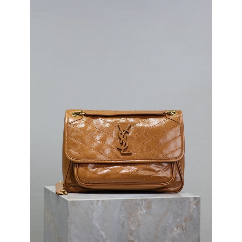 New Counter ORI TOP Original Saint Laurent Niki One Shoulder Crossbody Bag YSL Wax Oil Skin Niki