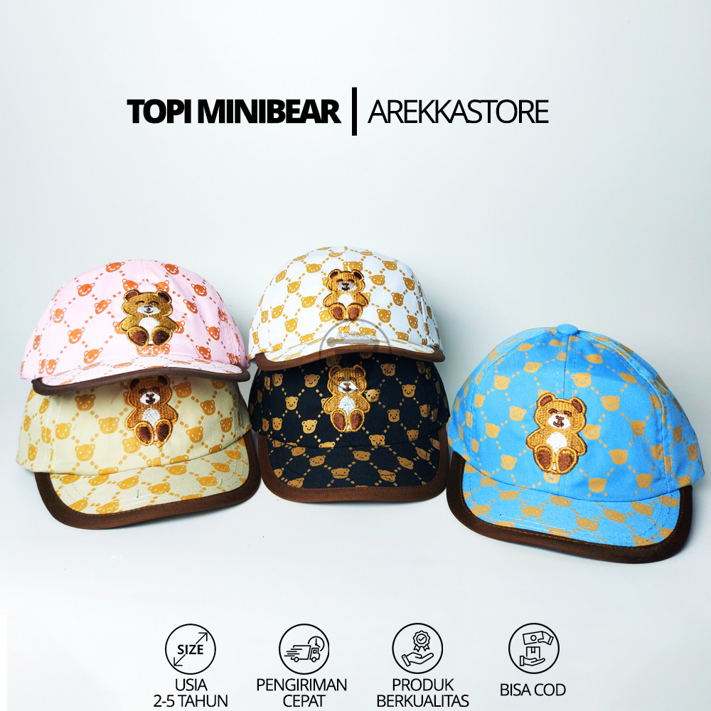 Topi Anak Laki laki Perempuan Motif Minibear Usia 2 - 5 Tahun Lucu