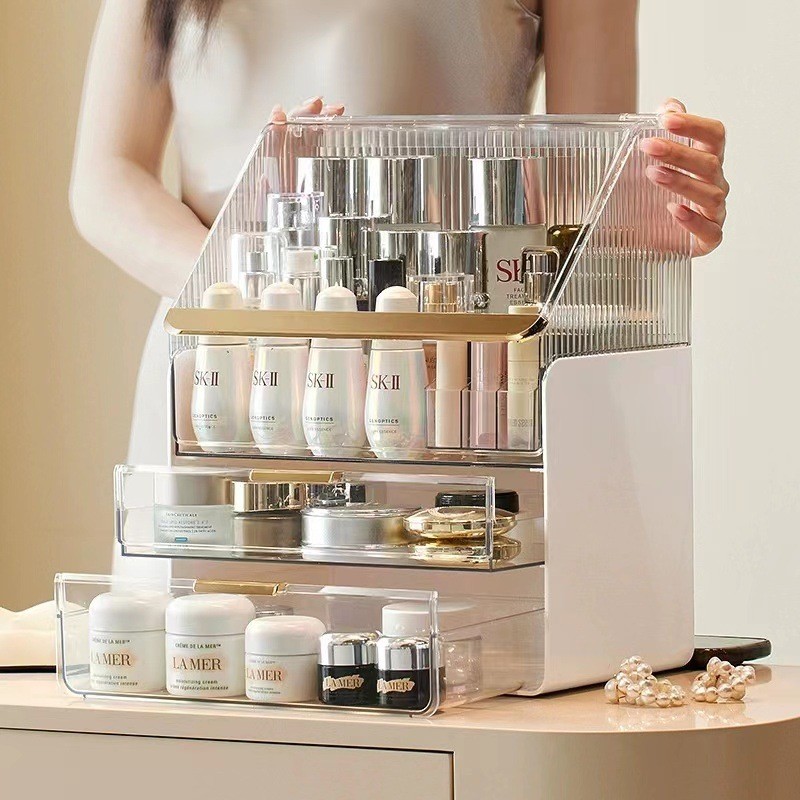PET Makeup Storage Box Dustproof Multi-layer Makeup Organizer Large Capacity Cosmetics Storage Box T