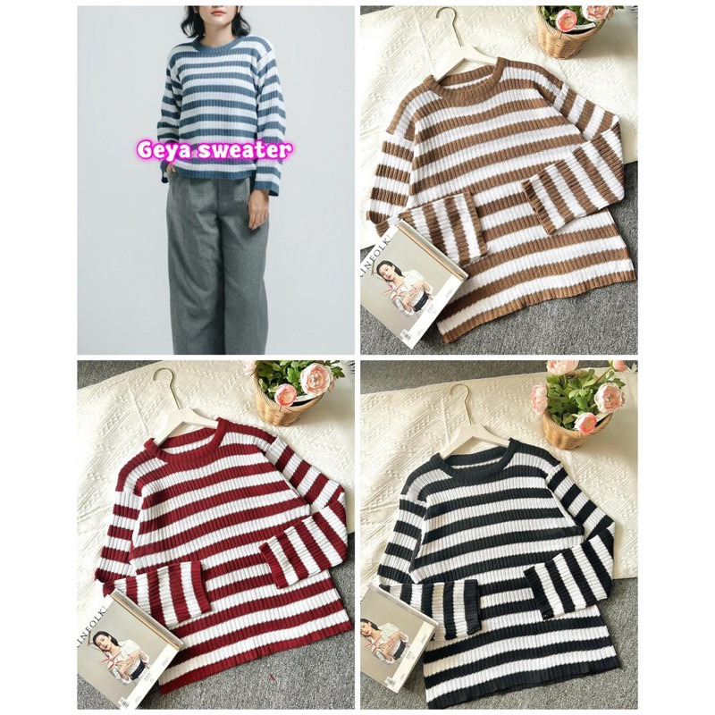 AZ.FS - RFS OOTD Atasan Wanita Sweater Lengan Panjang Stripe / GEYA SWEATER RAJUT / Pakaian Wanita L
