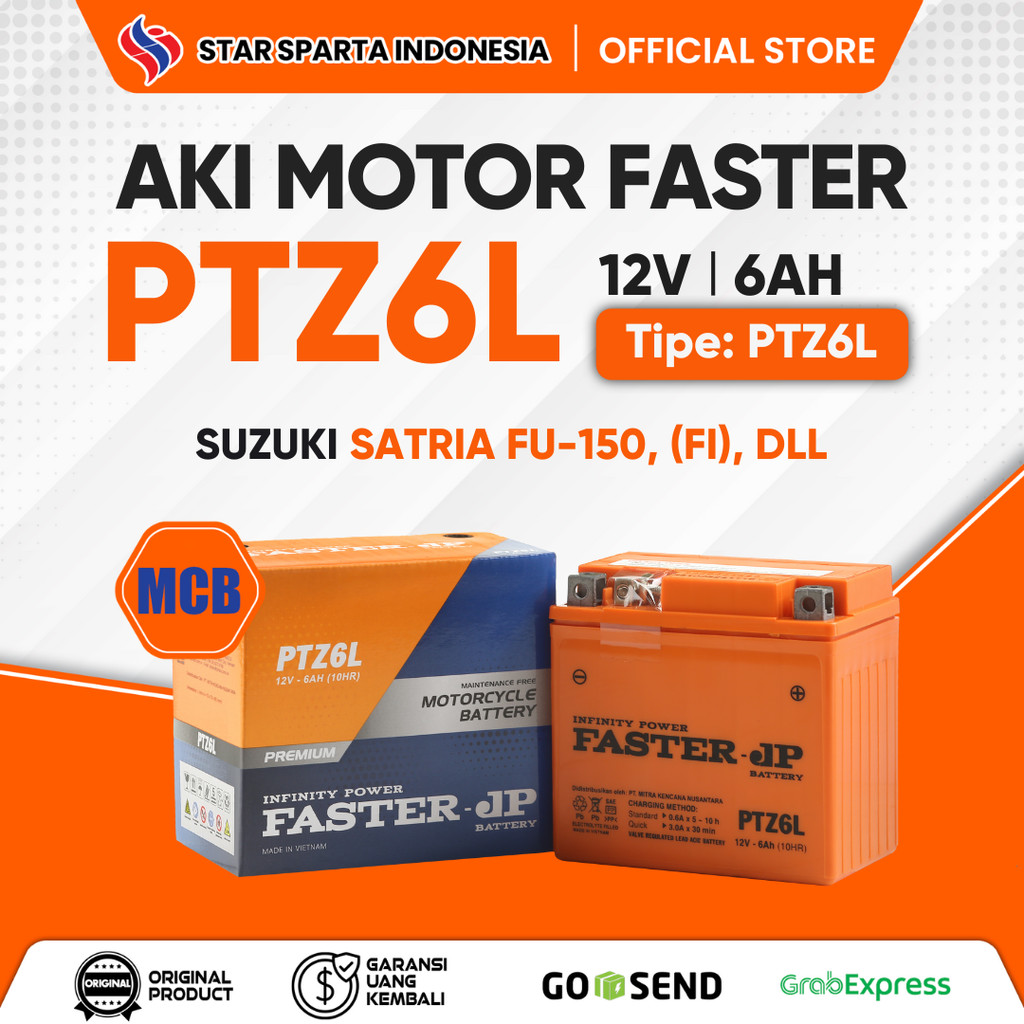 Faster JP - Aki PTZ6L 12V 6Ah untuk Suzuki Satria FU-150, (FI)