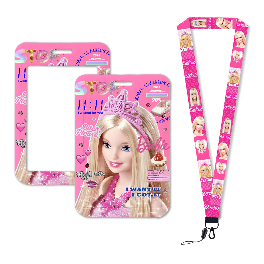 

Hot Selling Barbie Card Holder Neck Strap Polyester ID Card Holder Lanyard Cute Girls Women Lanyards Keychain Gifts