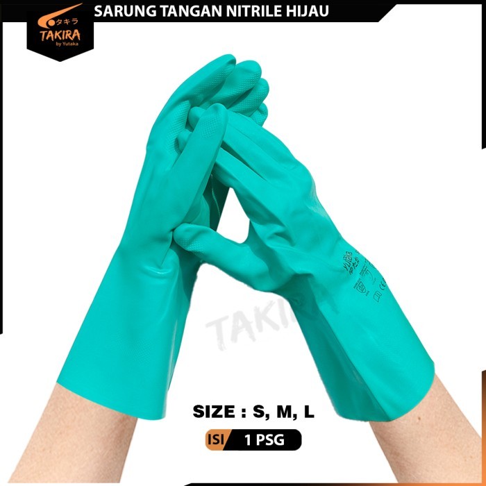 Sarung Tangan Nitrile Chemical Hijau EN 374 / Nitrile Gloves Tebal Harga murah