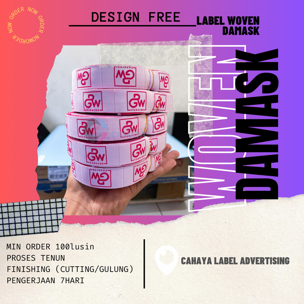 

3.5x4cm Label Woven Damask / Label Baju Rajut / Label Bordir / Label Baju / Label Celana / Label Murah Free Desain