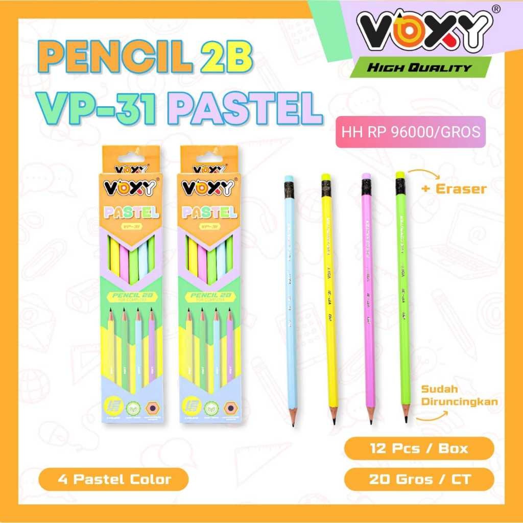

(1 Kotak) Pensil Kayu 2B Voxy Warna Motif / Pencil / Pensil Ujian 2B Voxy Warna Motif