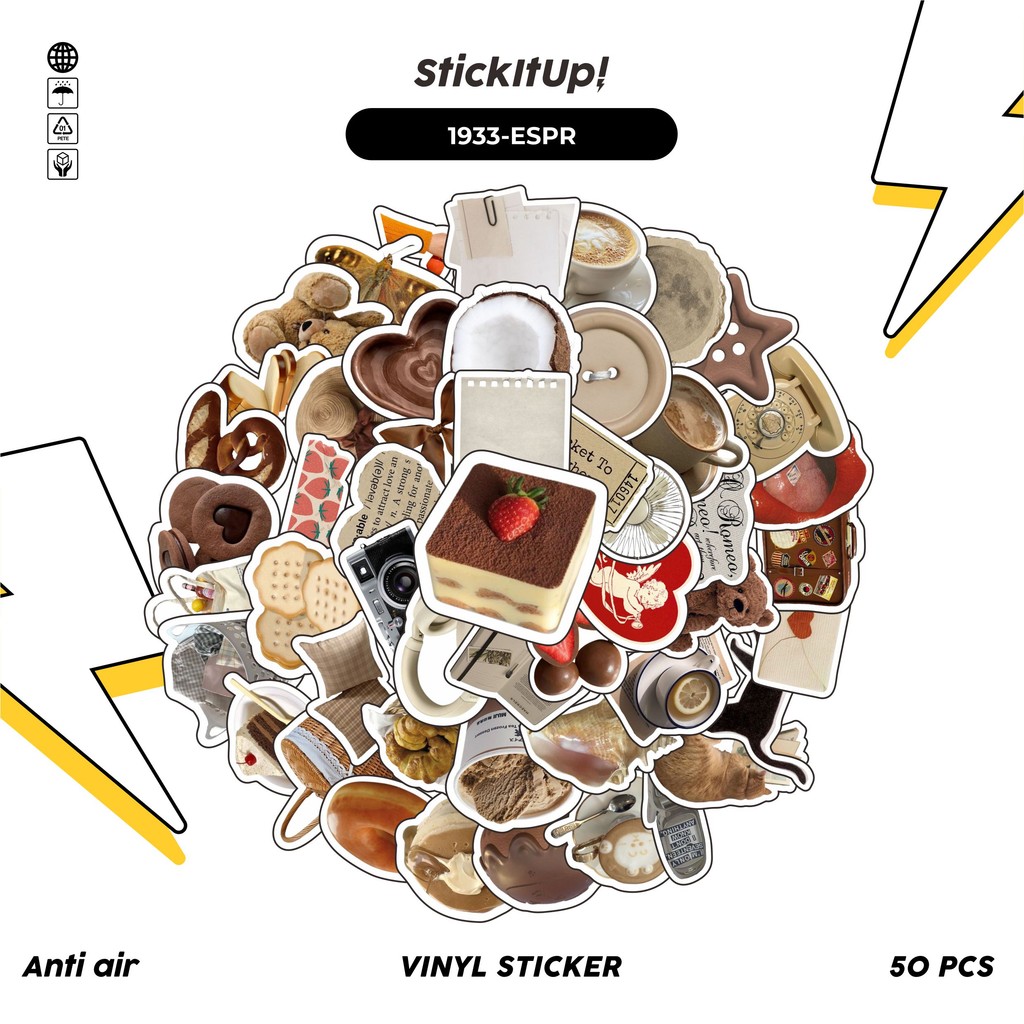 

COD✨ 50 Pcs Stiker Pack ESPRESSO INSPIRED RETRO AESTHETIC MIX 01 Lucu Aesthetic Vynil Waterproof untuk Freebies Sticker Buku Journal Casing HP Laptop