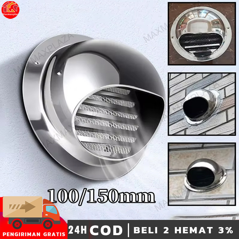 4' inch Stainless Steel Vent Cap Penutup Corong Ventilasi Udara Dapur Kamar Mandi Tidur