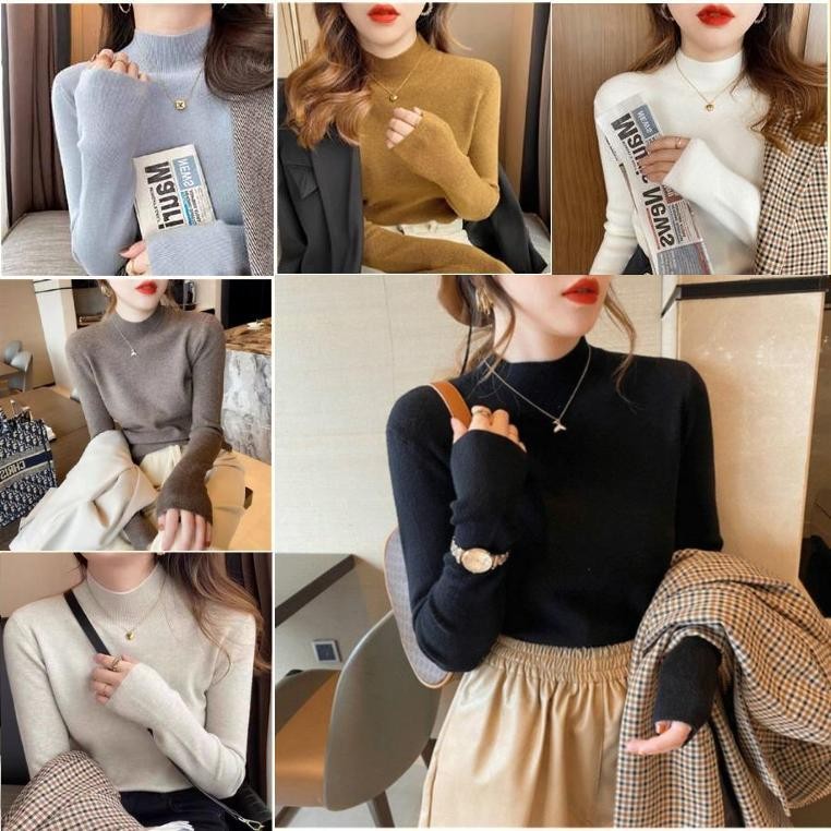 Bellastyle Atasan Rajut Turtleneck Wanita Lengan Panjang | Iner Rajut Turtleneck Knit | Baju Dalaman