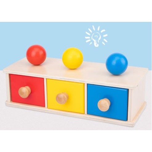 Montessori Object Permanence Three Color Ball Drawer Permanent Apparatus Toddler Wooden Box Sensory 