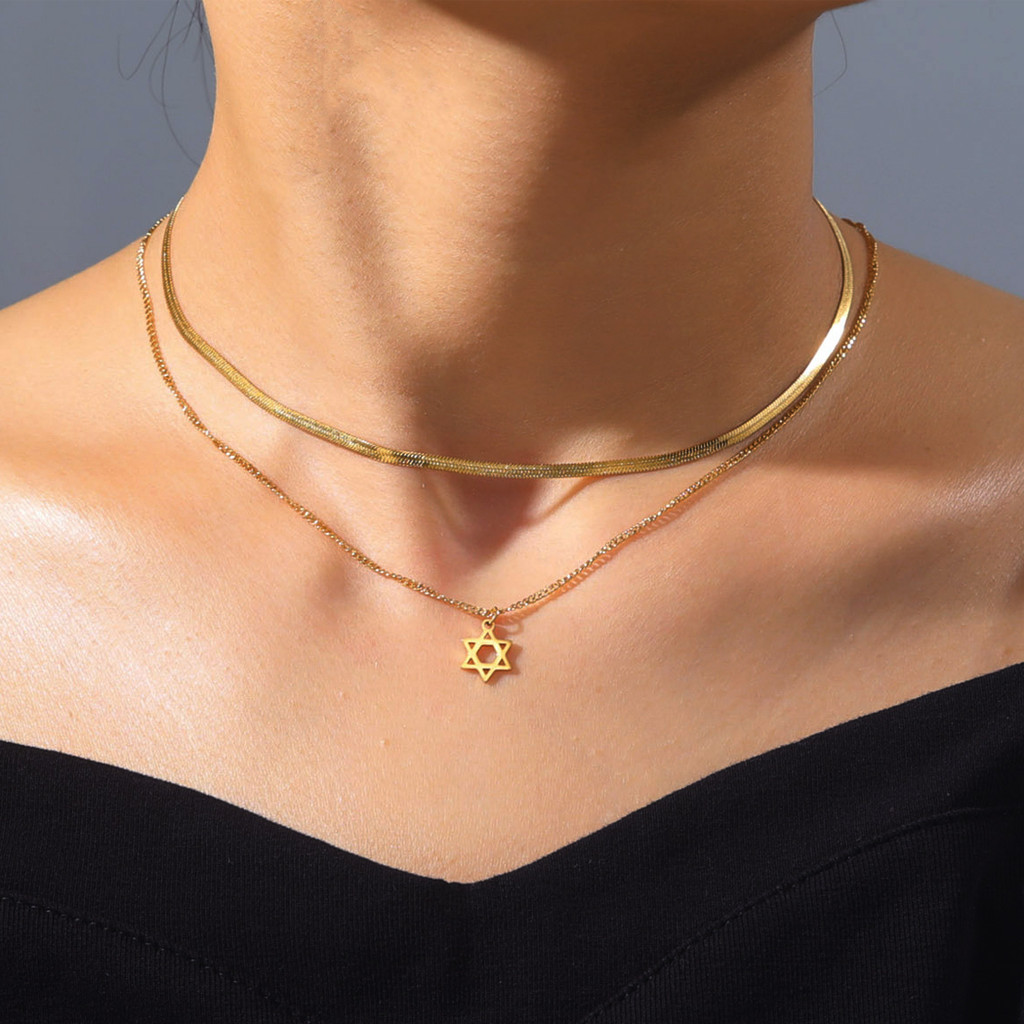 Unift Israel Star of David Necklace Vintage Ethnic Magen David Jewish Star Amulet Jewelry Stainless 