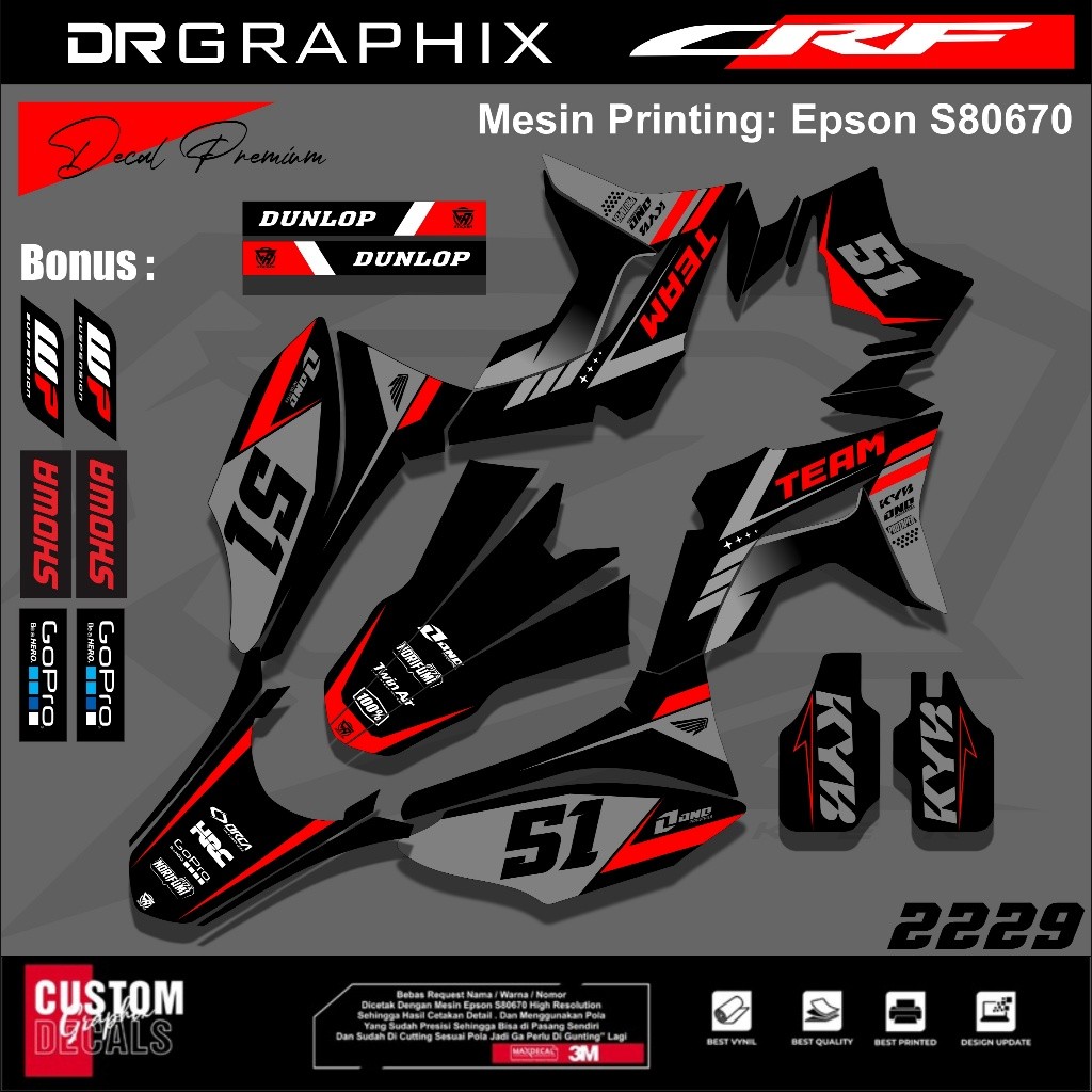 PREMIUM DECAL STIKER HONDA CRF 150L CRF 250 FULL BODY COSTUM DESAIN TERBARU kode CRF-8