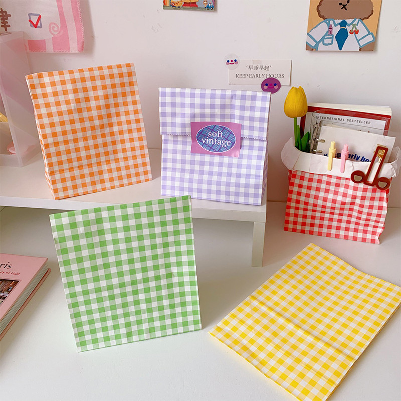 

10pcsCandy Paper Bag Food Wrapping Paper Bag Gift Bag Plaid Vertical Paper Bag Birthday Party Wedding Decoration Paper Craft Bag