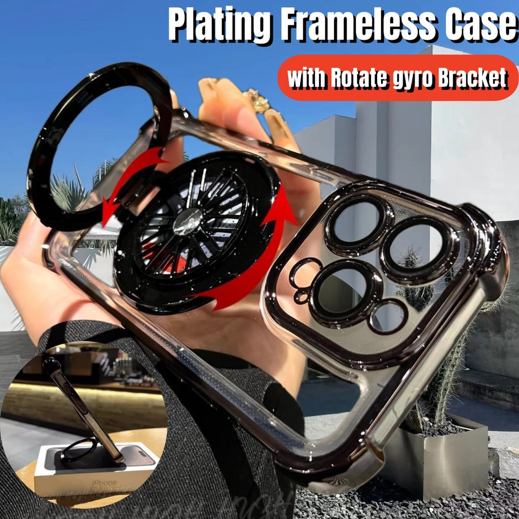 Luxury Transparent Airbag Built in Rotate Gyro Bracket Magnetic Case for iPhone 11 12 13 14 15 Pro M