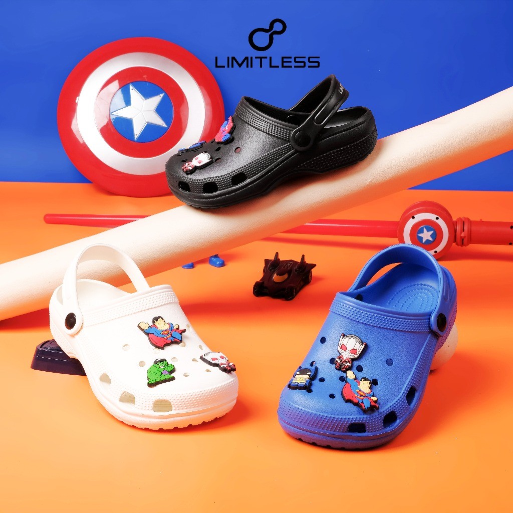 Sandal Baim Lily Marvel Edition Sendal Slip On Anak Cowok Jibbitz Karakter Size 27-36