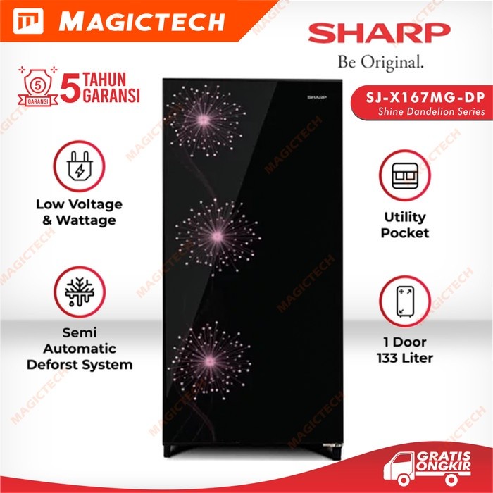 KULKAS SHARP 1 PINTU SJ-X167MG-DP 133L - PINK MERAH MUDA