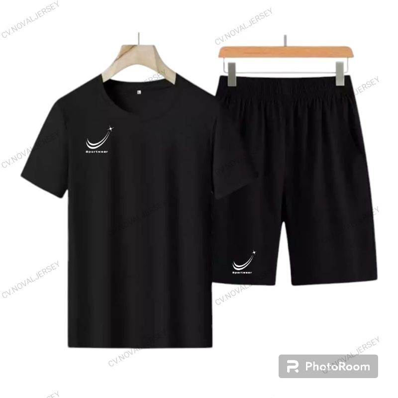 COD Satu Set Kaos Olahraga  Cowok Cewek  Warna Putih Biru Merah Hitam Polos Bahan Dryfit, Jersey  Bo