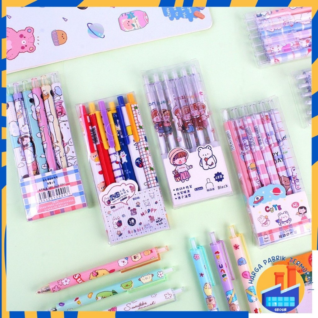 

HPT Pulpen Gel 0.5mm 6Pcs Pen Bolpoin Tinta Gel Cair Model Cetekan Isi 6 Pcs Pena Aesthetic