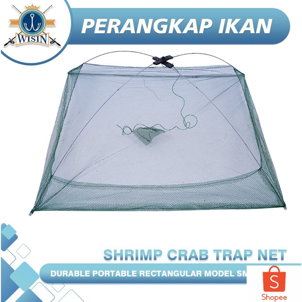 WISIN Jaring Perangkap Udang Kepiting Ikan Kecil Model Segiempat Tahan Lama Portable Perangkap Kepit