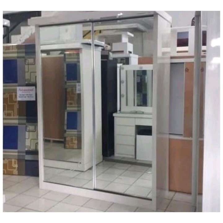 Lemari pakaian 2 pintu kaca full cermin