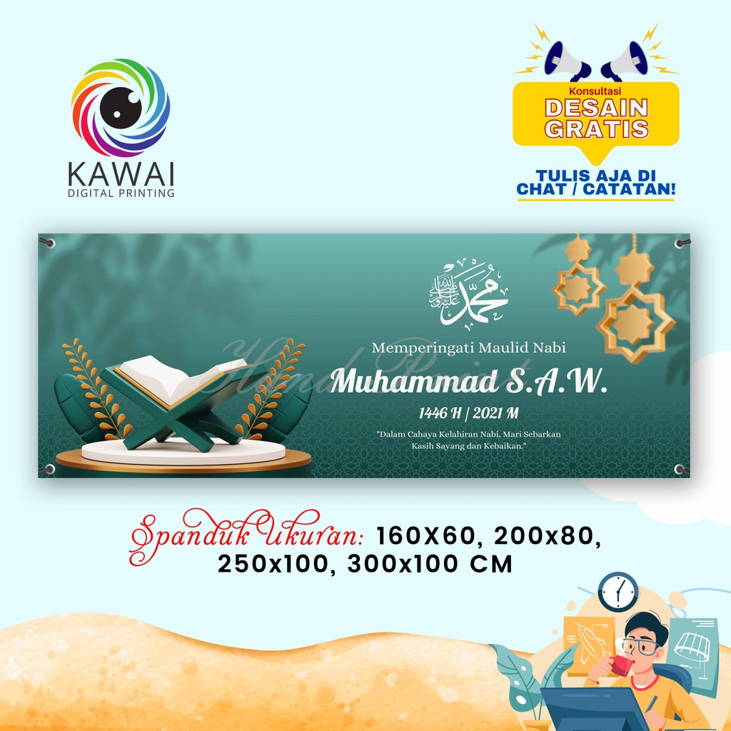 SPANDUK / BANNER Memperingati Maulid Nabi Hijau Free Desain