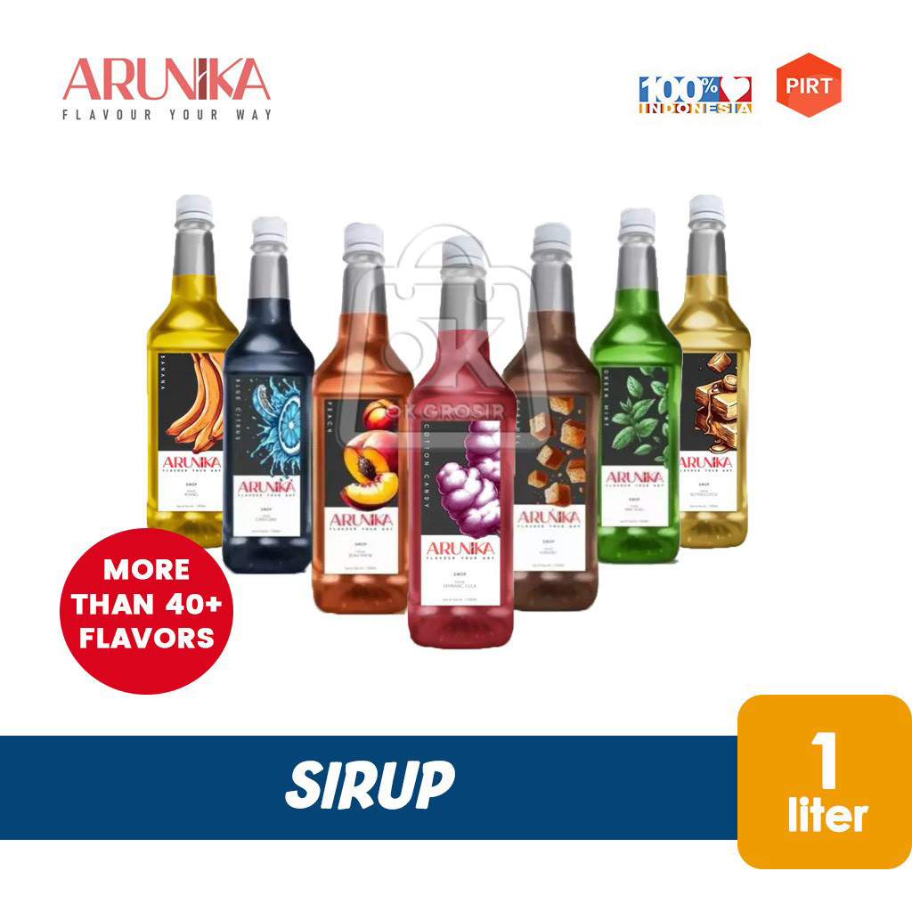 

Sirup Arunika Premium Syrup for Coffee Cocktail Mocktail Drinks Minuman (Botol Plastik 1 Liter)