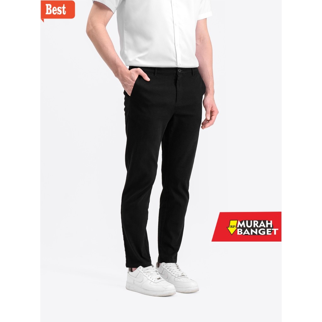 celana chino panjang pria Livehaf - Essential Chino Pants Black