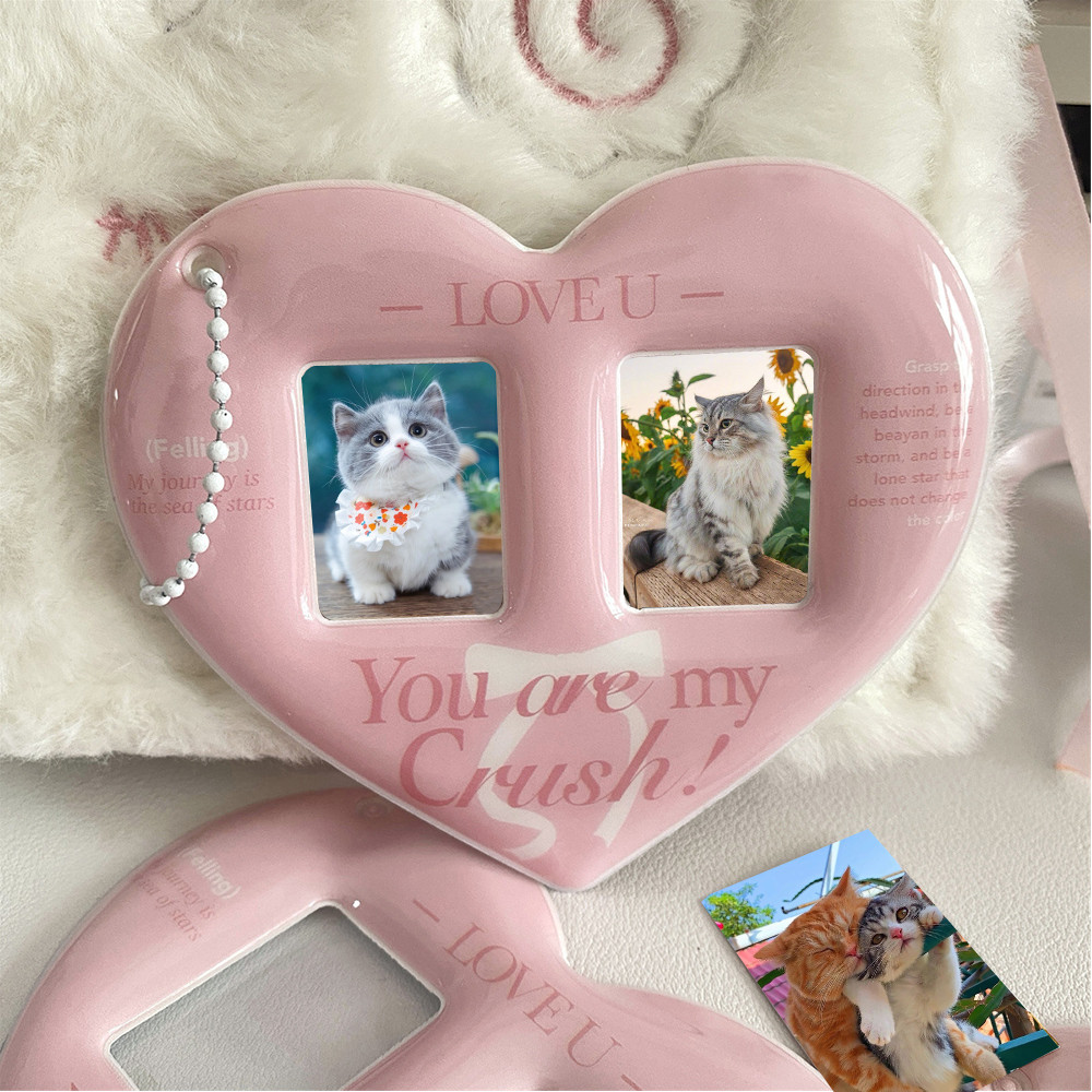 

Heart Shaped Card Sleeve Photo Pocket Photo Card Holder Pendant Photo Frame Double Slot Photocards Protector 1 Inch Bag Pendant