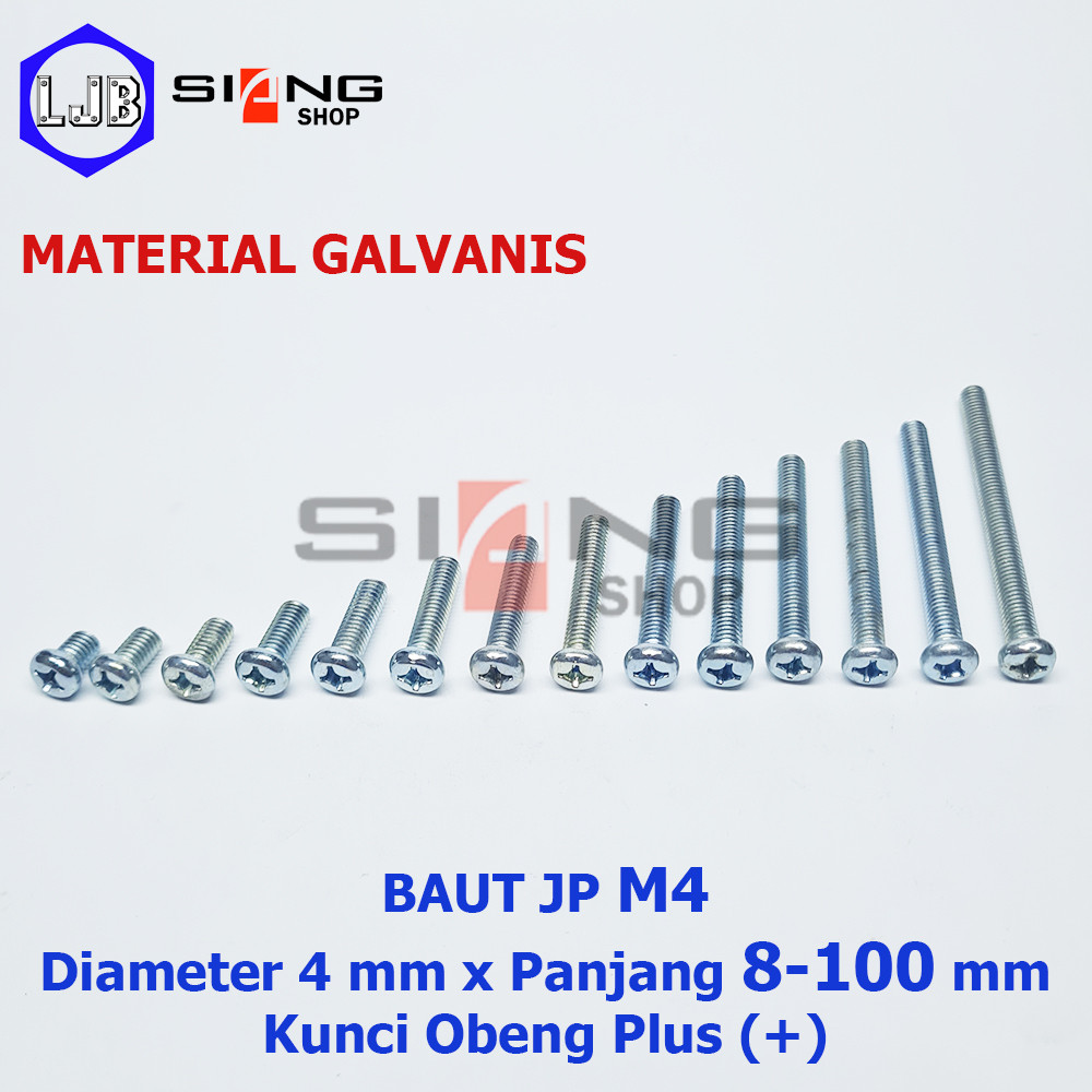 Baut JP Galvanis M4 panjang 8 sd 100mm