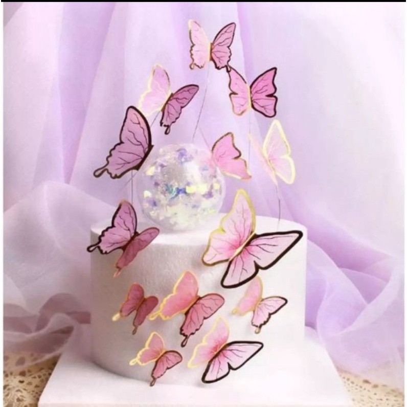 Topper Kupu2, Hiasan Kue Kupu2, Mainan Kupu2, isi 10pcs