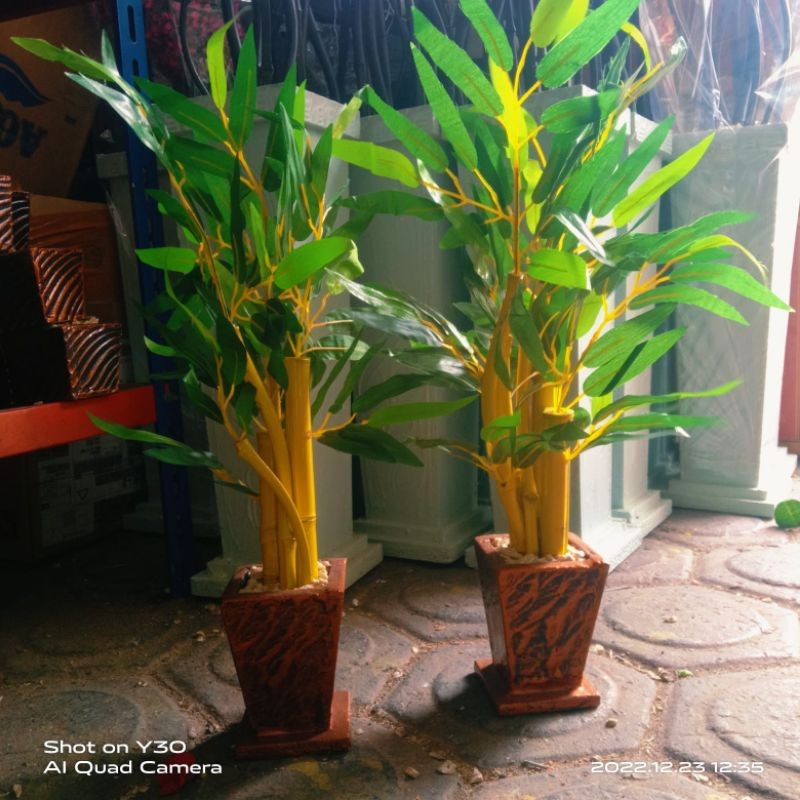 TINGGI 40CM BAMBU KUNING ARTIFICIAL+POT // RANGKAIAN BAMBU KUNING ARTIFICIAL PLASTIK IMPORT KAIN DEK