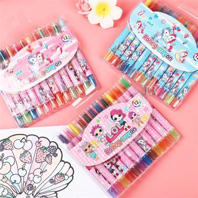 

SC 12Pcs Rolling Crayon Putar Multi Colors Pensil Warna Painting Drawing Sophia The First Elsa Ana Frozen Cars 95 Hello Kitty LOL Unicorn Spider Man Doraemon Alat Tulis Menggambar Krayon Perlengkapan Sekolah Anak Perempuan Laki-Laki
