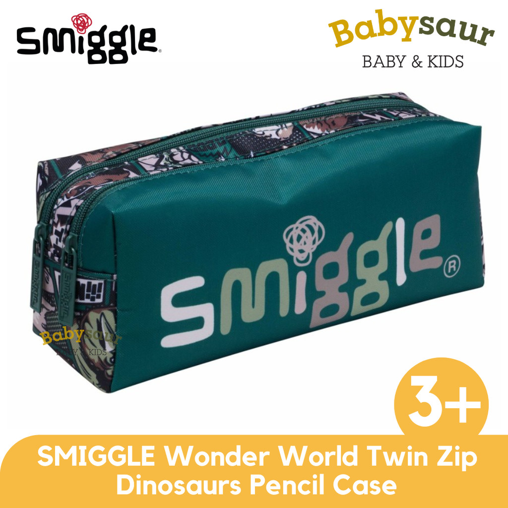 

SMIGGLE Wonder World Twin Zip Dinosaurs Pencil Case Peralatan Sekolah Tempat Pensil Anak Laki Laki