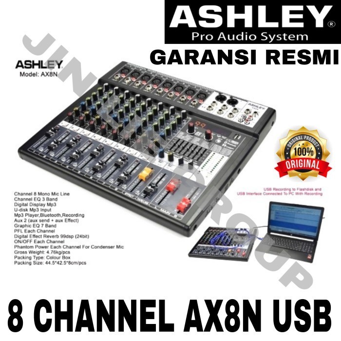 AGEN MIXER ASHLEY AX8N 8 CHANNEL USB GARANSI RESMI