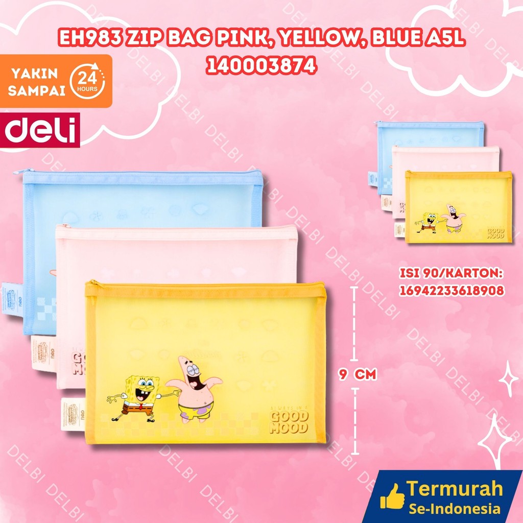 

Deli | Map Resleting (Zip Bag) Spongebob Edition | A5 & A4 | H983 EH983 Zip Bag Pink, Yellow, Blue A5L