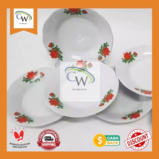 Piring Makan Keramik Lucky Kembang 6 Inch / Piring Tatak Keramik Motif Kembang 6Inch Lucky