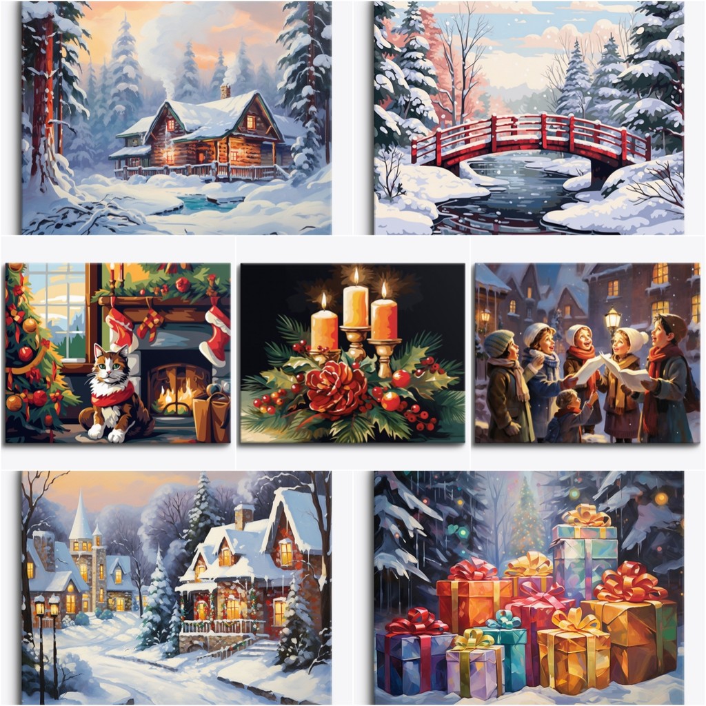 

Hamlet Paint by numbers Handpainted Canvas painting Snow Scenery acrylic paint Painting by numbers Christmas Home decor