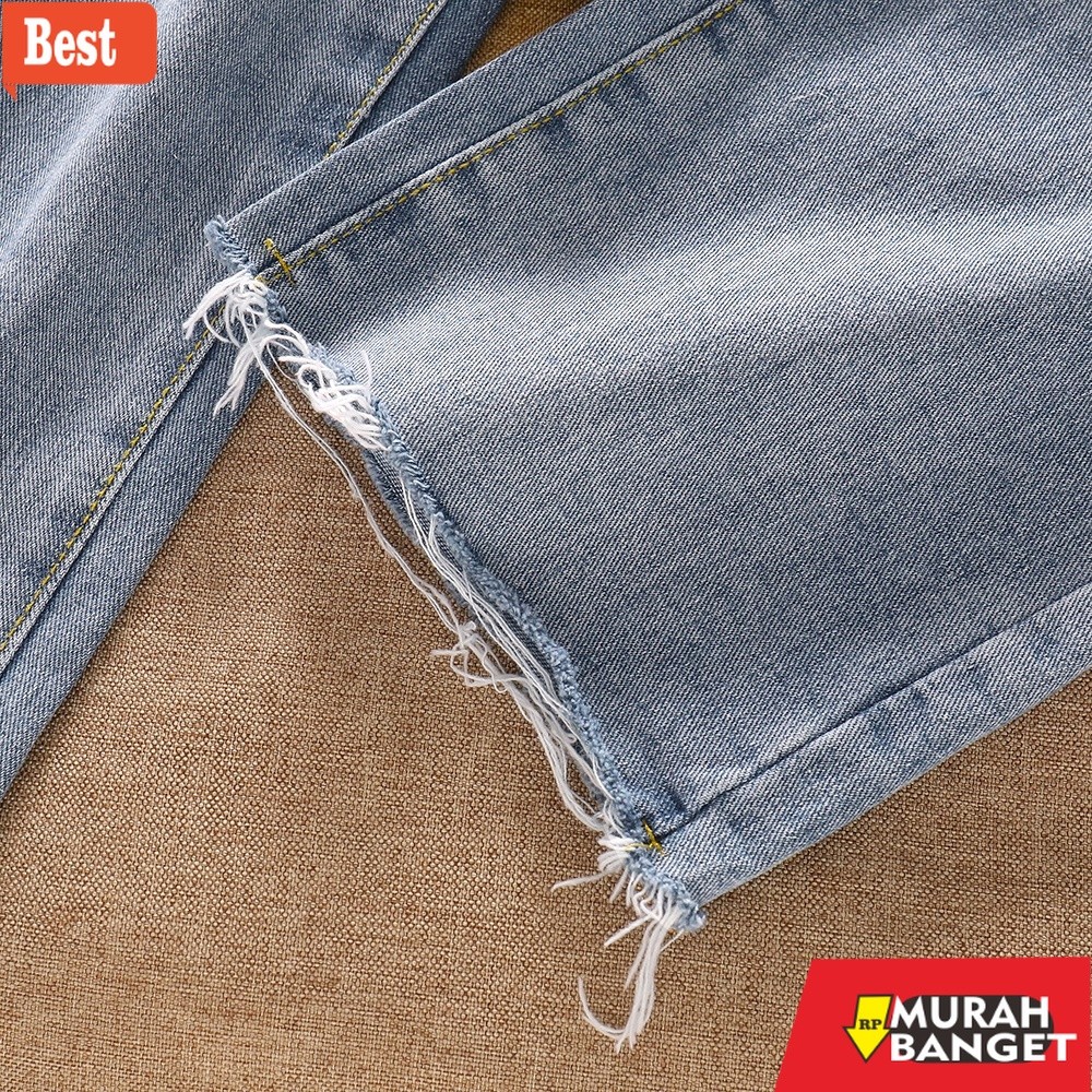 celana jeans wanita terbaru Biru Rawis Highwaist Kulot Celana Jeans Panjang Wanita