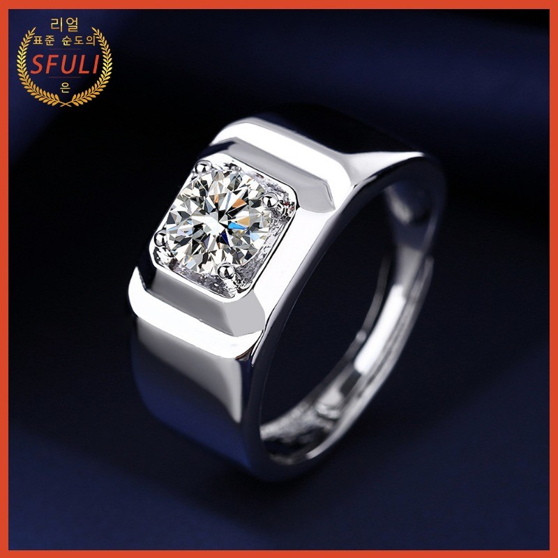 Cincin Pria Moissanite, Cincin 1 Karat Berlian Karbon Tinggi Sederhana