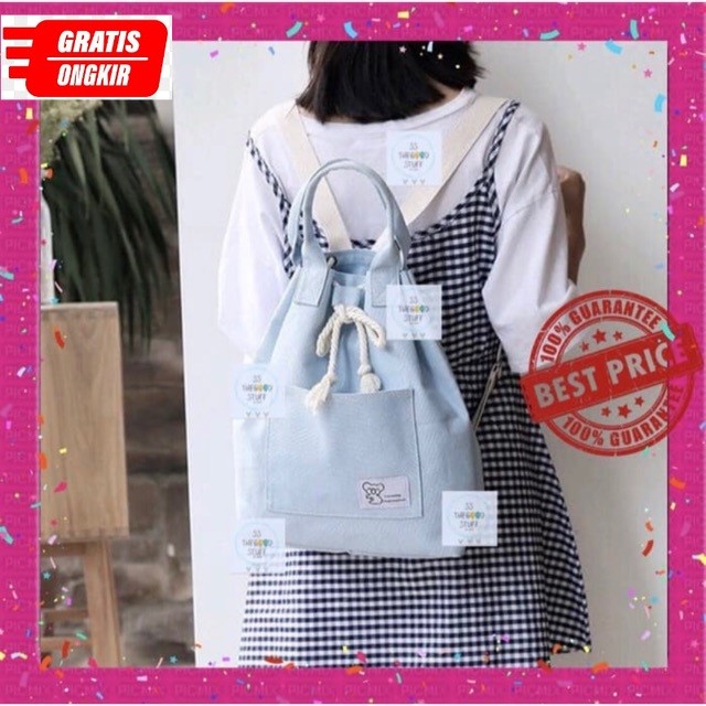 Tas Ransel Korea Kanvas Model Pita Rajut Premium Quality 