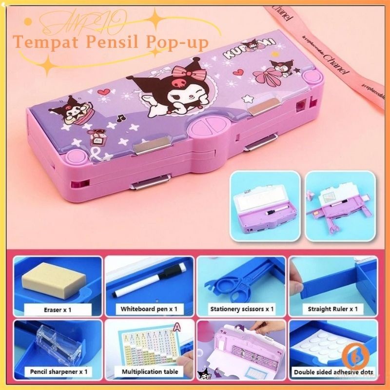 

【Penjual Lokal】Kotak Pensil Pola Kartun Multifungsi Tempat Pensil Weterproof Lapisan Ganda Pop-up Mechanical pencil case